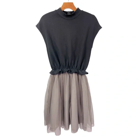 Black Knit Top with Gray Chiffon Skirt Women's Dress - Picture 2 of 8